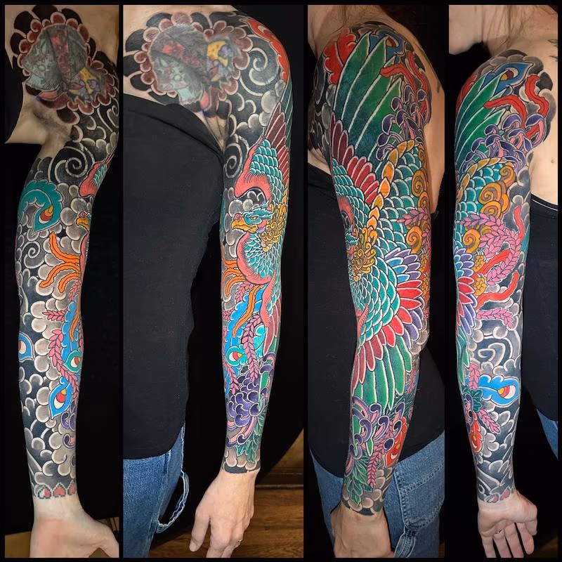 Japanese Phoenix and chrysanthemum sleeve