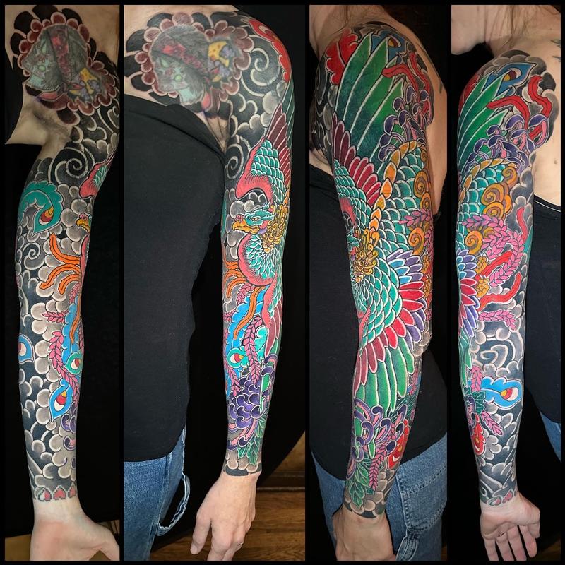 Japanese Phoenix and chrysanthemum sleeve