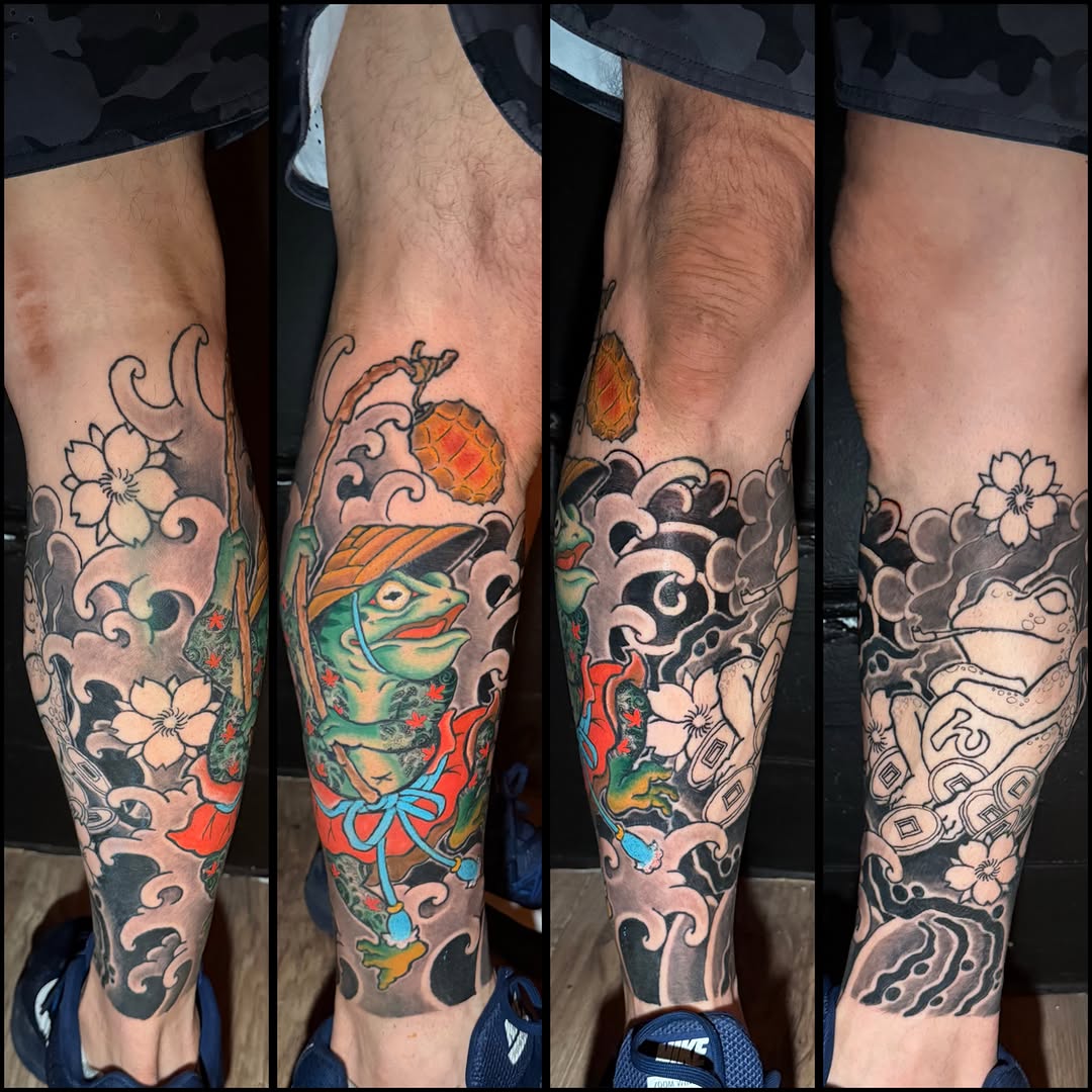Japanese kaeru frog leg sleeve in progress