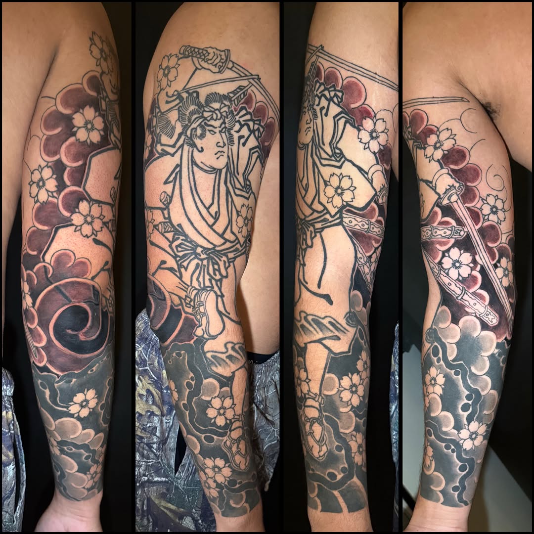 Musashi Miyamoto portrait full-sleeve in progress