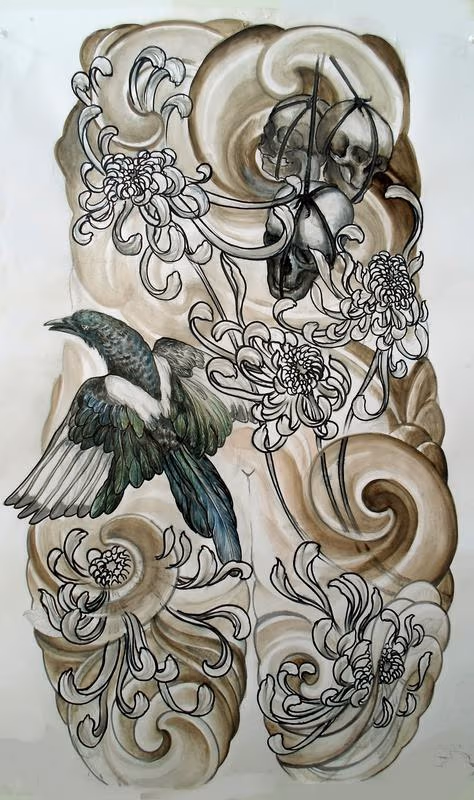 skull and bird