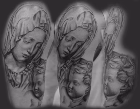 Black and Gray Mother and Son Tattoo