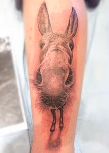 Photo Realistic Black and Gray Donkey Tattoo