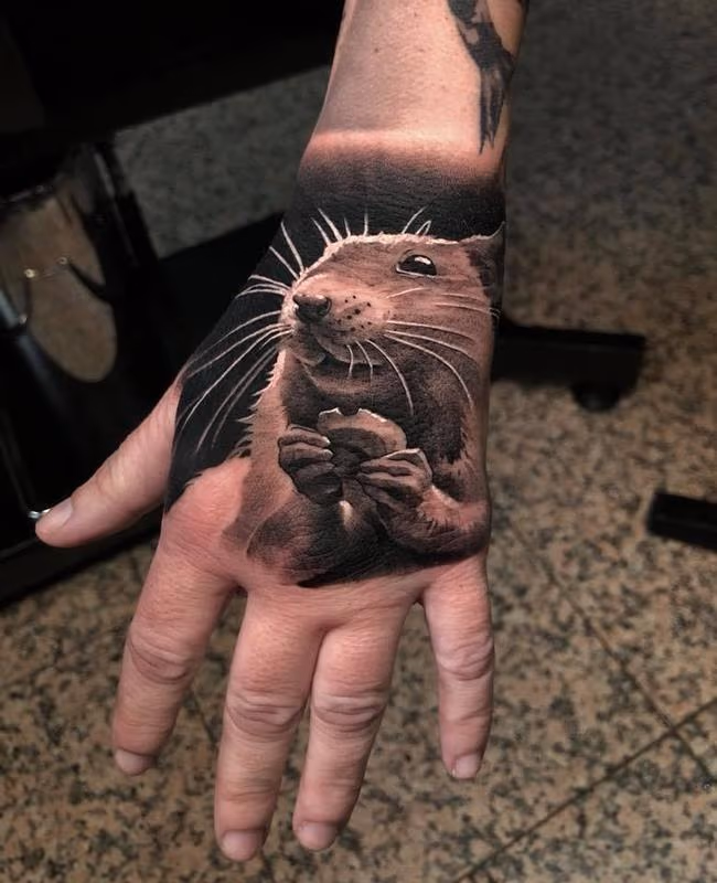 Mouse hand tattoo