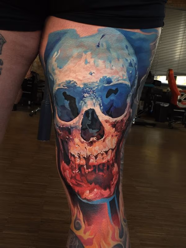 Red White and Blue Skull Tattoo