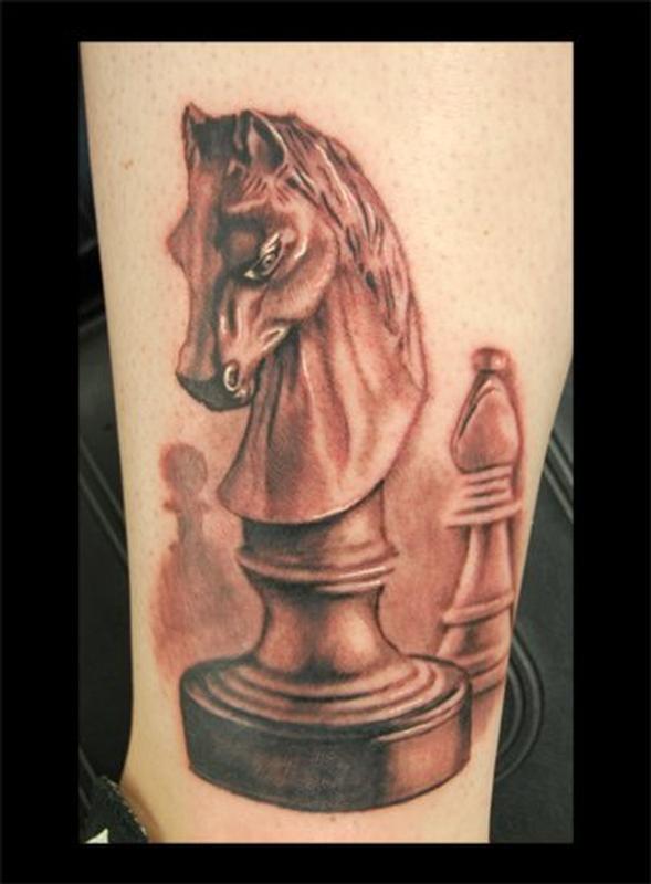 Chess piece black and gray tattoo
