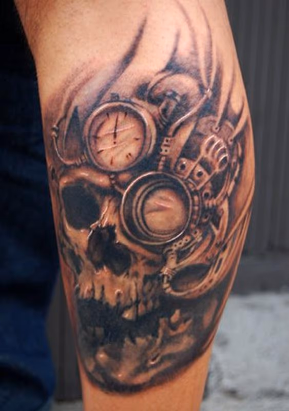 Black and Gray Steam Punk Skull