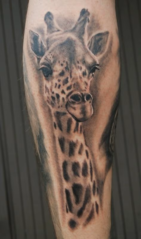 Black and Gray Giraffe Tattoo