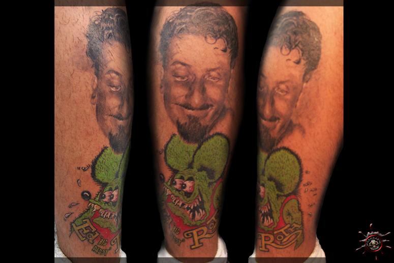 Von Dutch on the ugly Cave Man's Calf