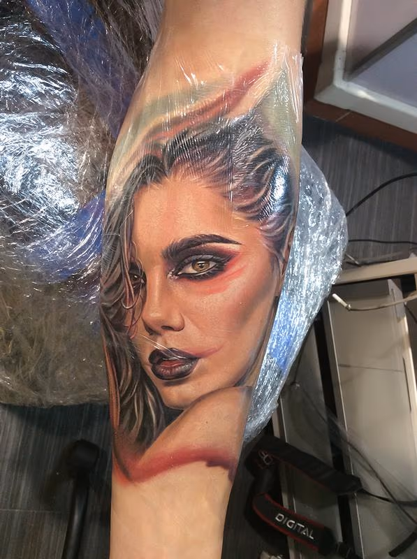 Woman portrait tattoo,