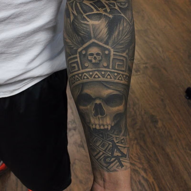 Aztec Skull Sleeve (Healed)
