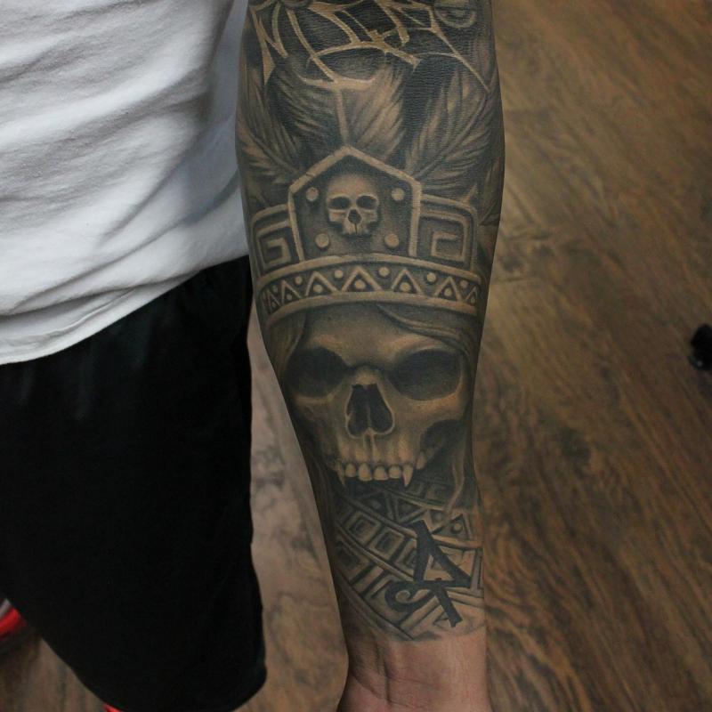Aztec Skull Sleeve (Healed)