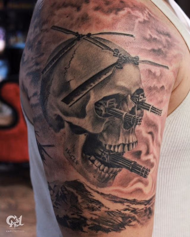 Army Skull Tattoo (Skull Helicopter)