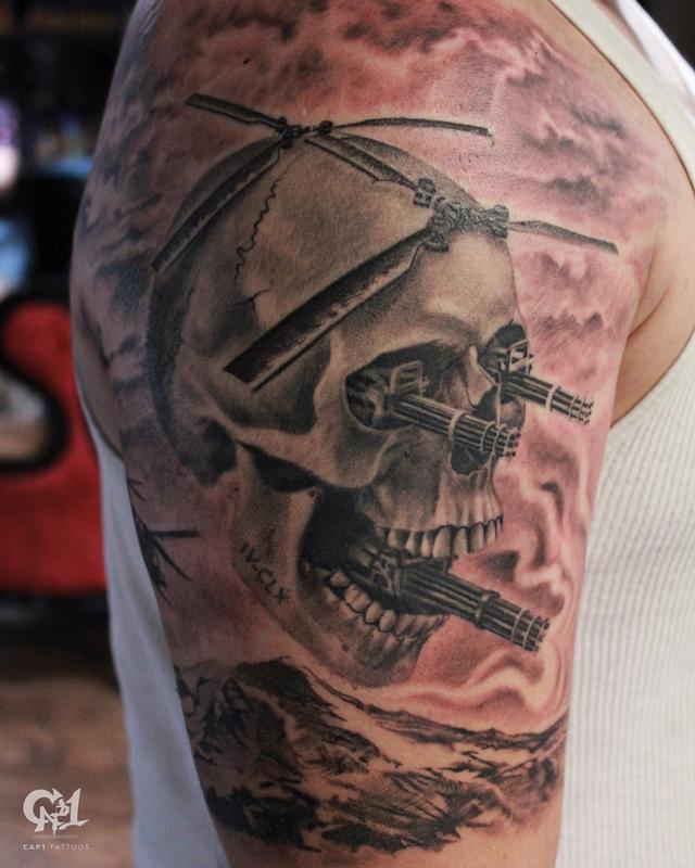 Army Skull Tattoo (Skull Helicopter)