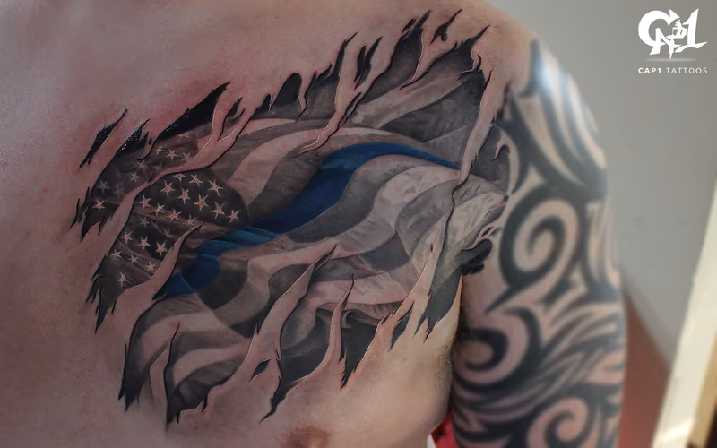 American Flag Back the Blue Tattoo