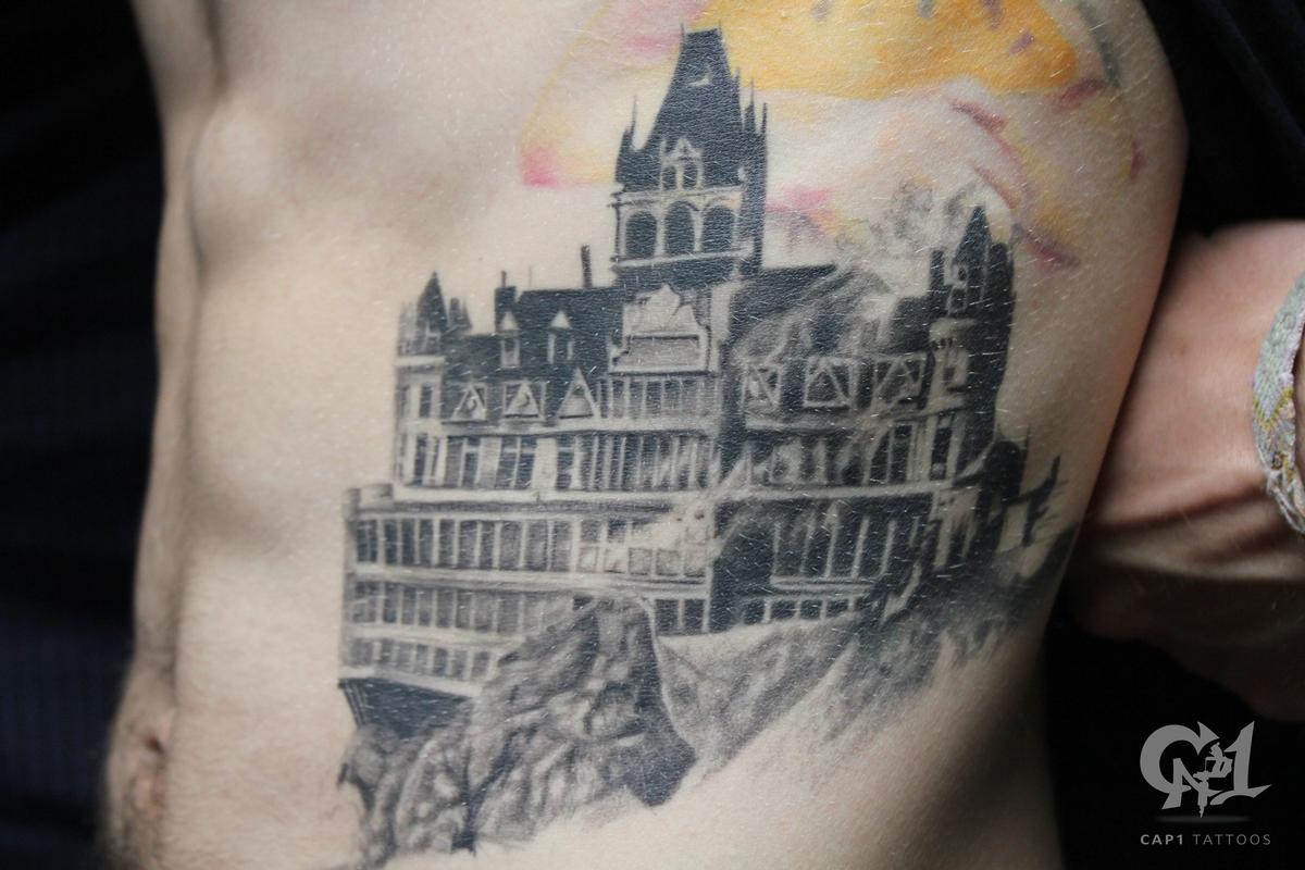 Burning Cliff House Tattoo
