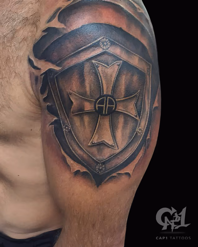 Skin Rip Shield Tattoo