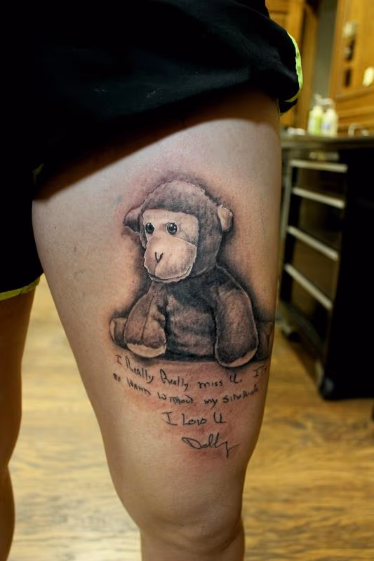 Black And Grey Memorial Tattoo