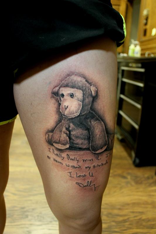 Black And Grey Memorial Tattoo