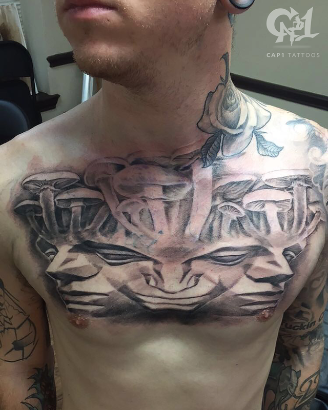 Mushroom Psychedelic Chest Tattoo