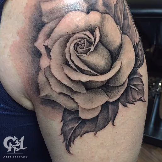 Black And Gray Rose Tattoo