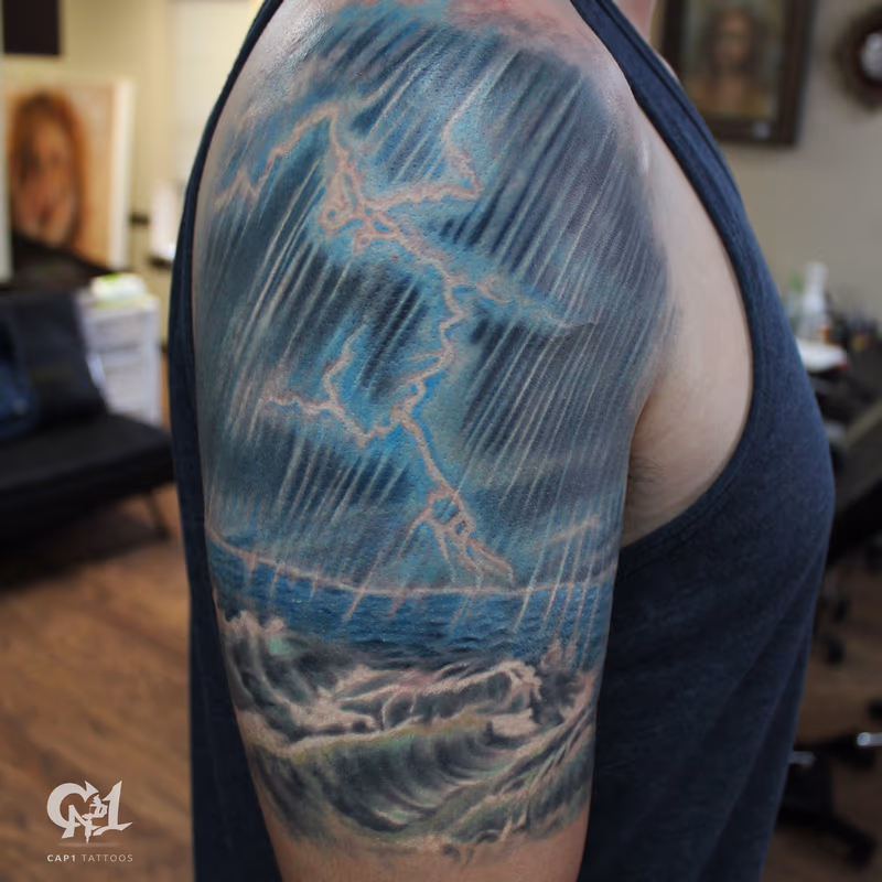 Lightning and Ocean Tattoo