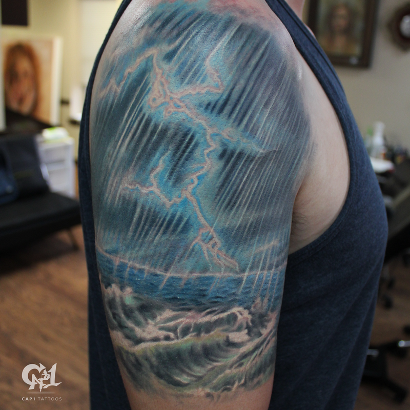 Lightning and Ocean Tattoo