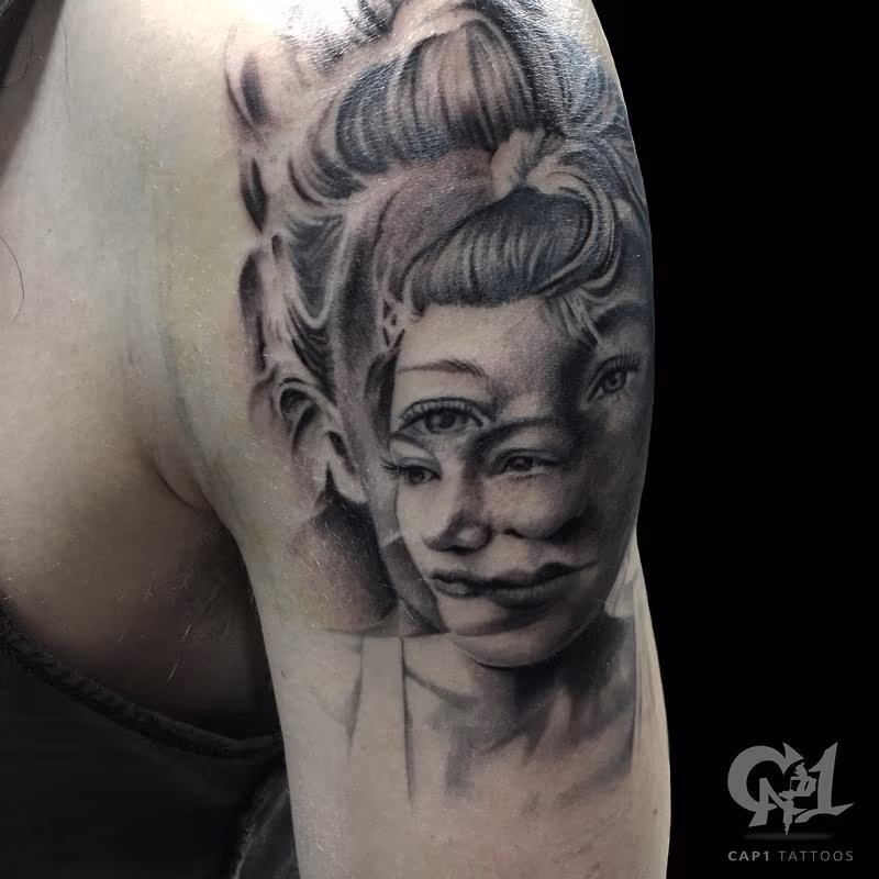 Distorted Portrait Tattoo