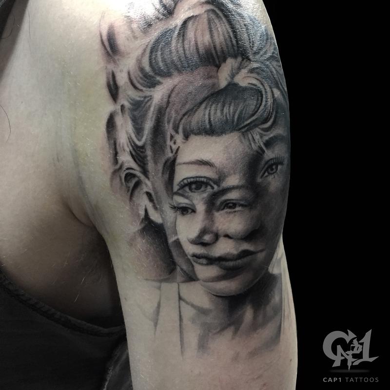 Distorted Portrait Tattoo