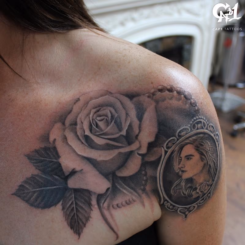 Rose and Mini Portrait Tattoo