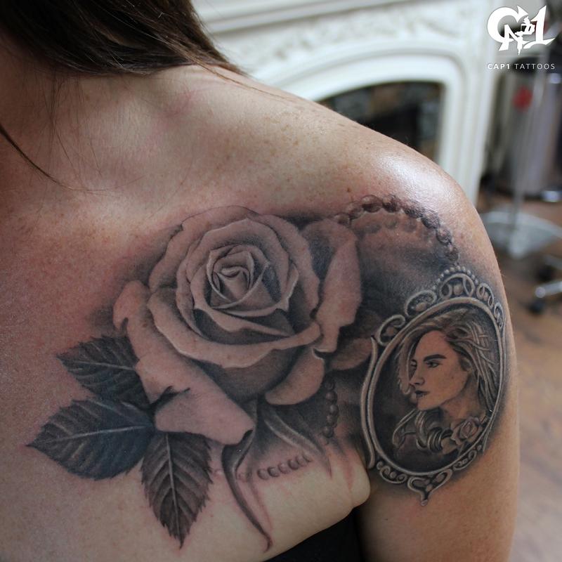 Rose and Mini Portrait Tattoo