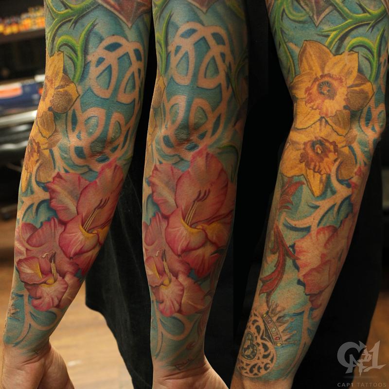 Family Flower Tattoo Sleeve