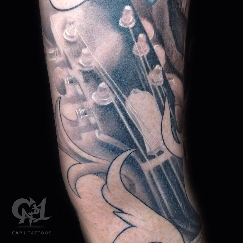 Realistic Guitar Headstock Tattoo