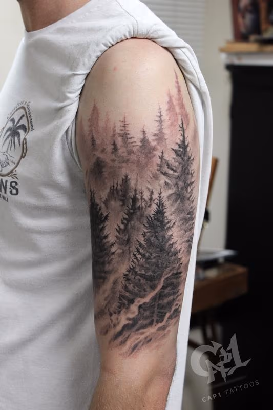 Pine tree forest tattoo