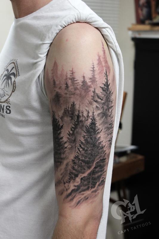 Pine tree forest tattoo