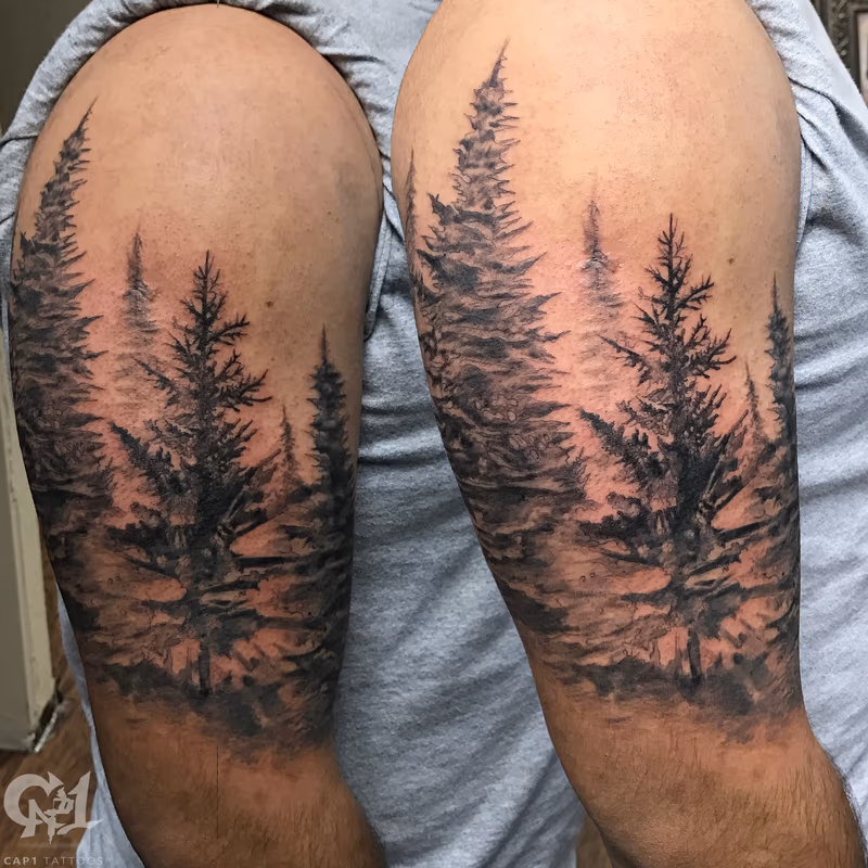 Pine Tree Forest Half-Sleeve Tattoo