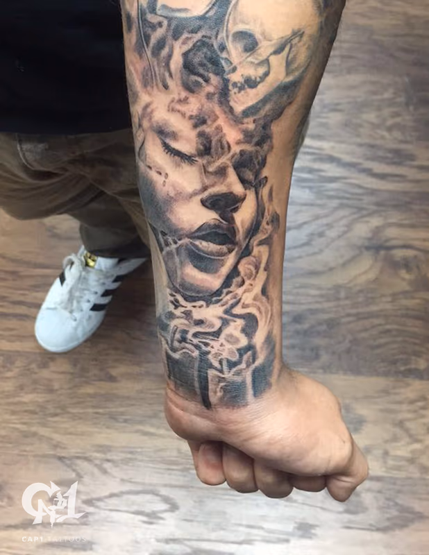 Smoking Candles Portrait Tattoo