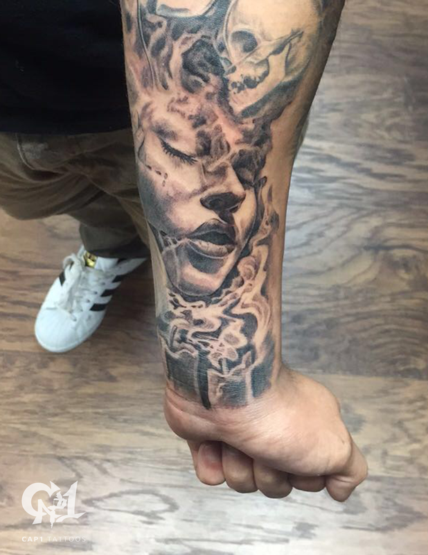 Smoking Candles Portrait Tattoo