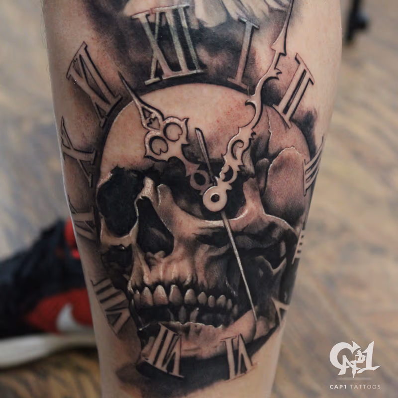 Skull and Time Tattoo