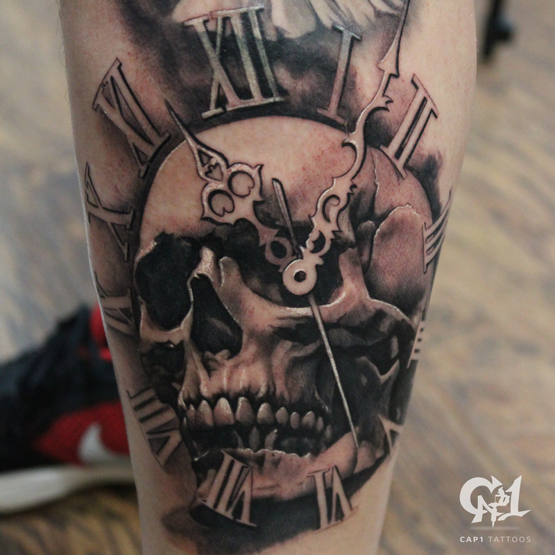 Skull and Time Tattoo