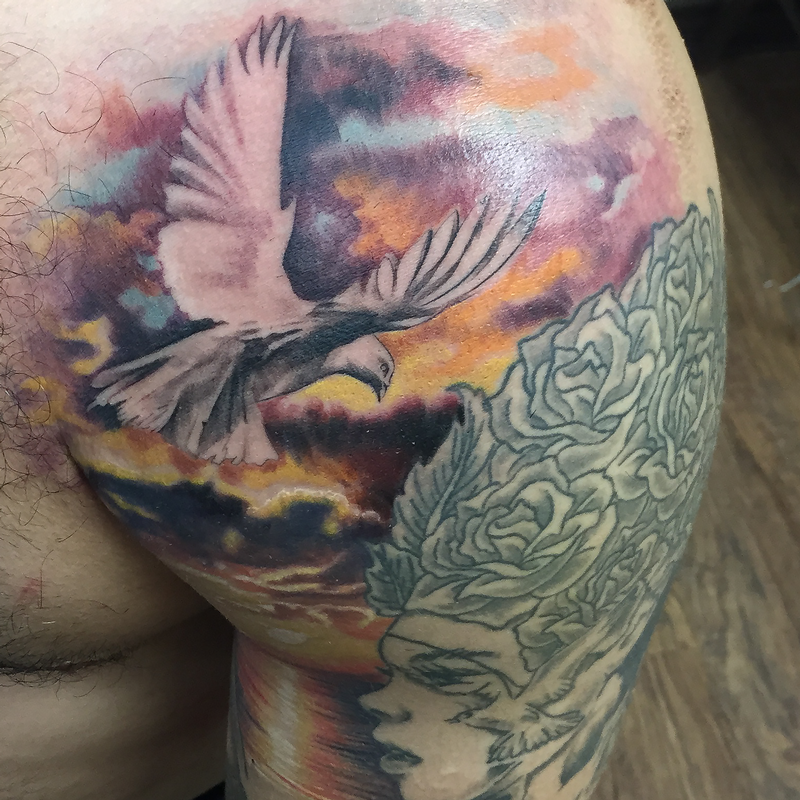 Flying Dove over Vivid Sunset Ocean Color Sleeve