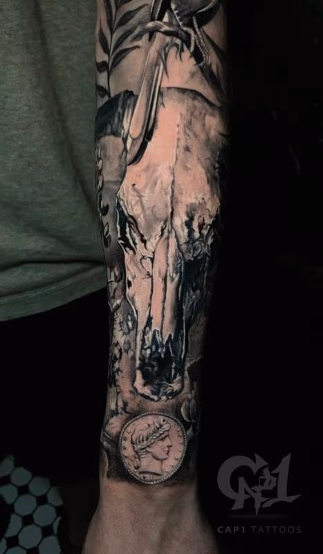 TexasLonghorn Skull Tattoo