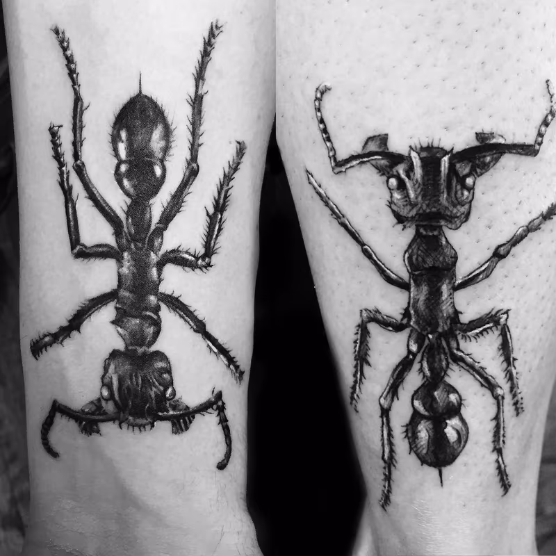 Matching Ant Tattoos (Arm and Leg)