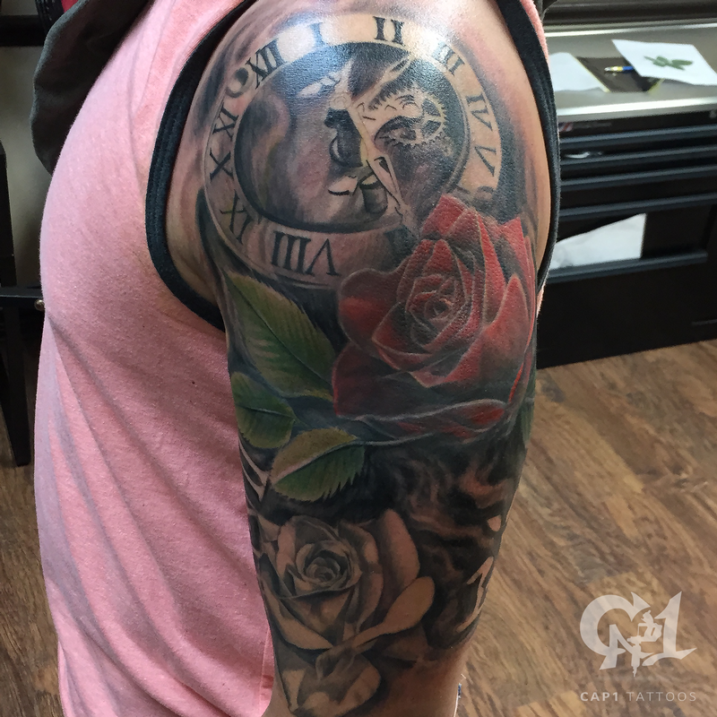 Mechanical Clock and Roses Sleeve