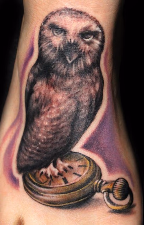 Owl & Pocket Watch Tattoo