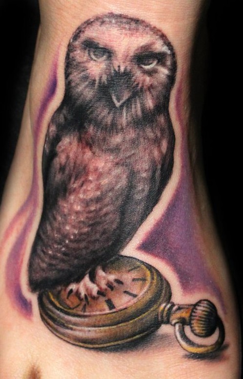 Owl & Pocket Watch Tattoo