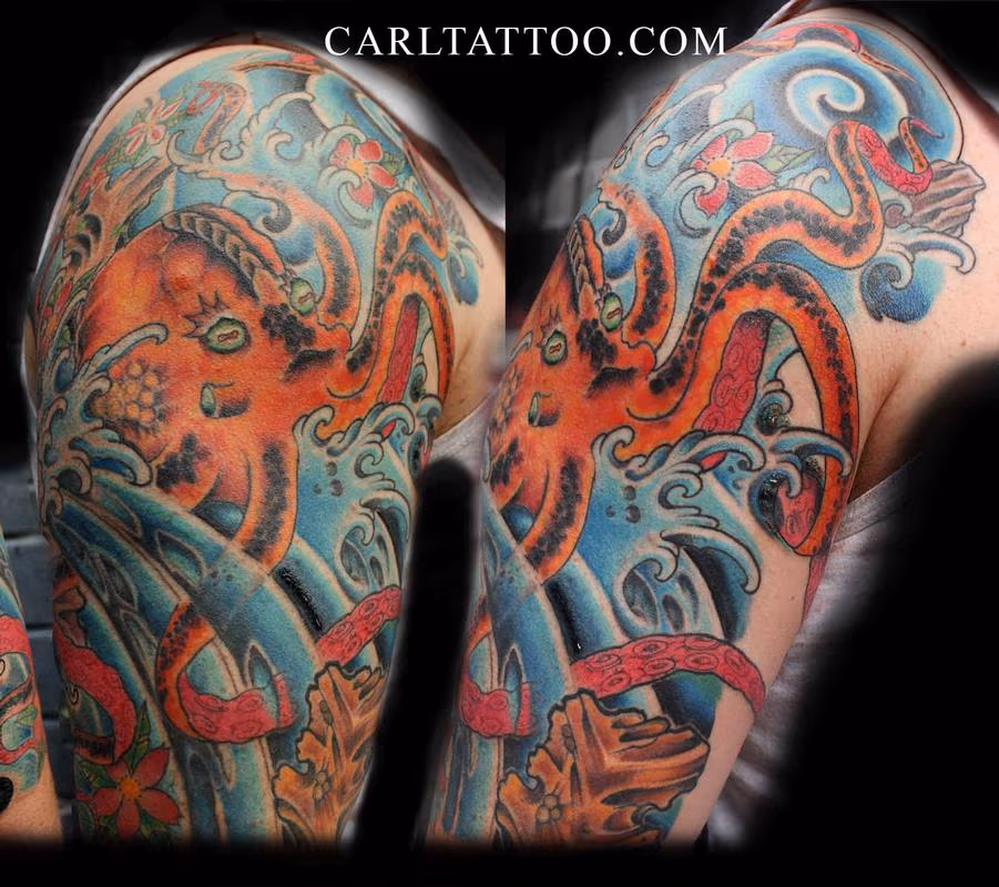 octopus tattoo by carl sebastian