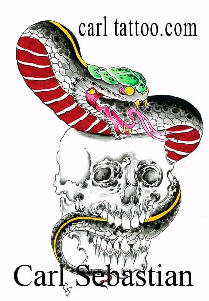 snake ans skull watercolor