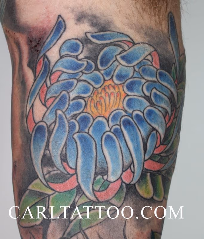 chrysanthemum tattoo by carl sebastian