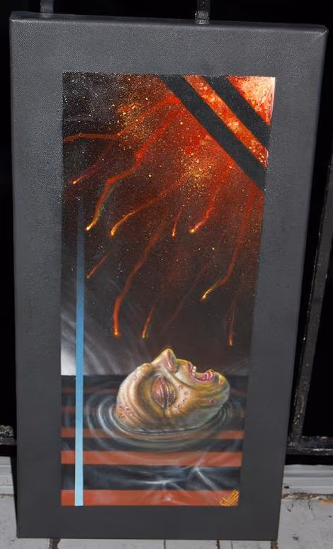 Spray paint,acrylics and oils on canvas